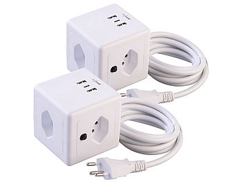 revolt Schweiz Steckdosenwürfel: CH: 2er-Set 4-fach-Steckdosen-Würfel mit USB-C PD 20 W & 2x USB-A, QC (Steckdosenleiste platzsparend)