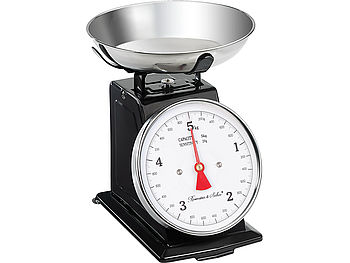 Rosenstein & Söhne Feinwaage analog: Analoge Retro-Küchenwaage bis 5 kg mit Tara-Funktion, schwarz, Metall (Waage analog)