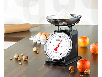 Rosenstein & Söhne Feinwaage analog: Analoge Retro-Küchenwaage bis 5 kg mit Tara-Funktion, schwarz, Metall (Waage analog)