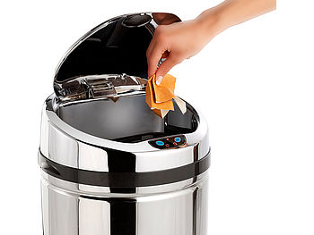 infactory Sensor Mülleimer: Abfalleimer mit Hand-Bewegungssensor und Edelstahl-Korpus, 30 Liter (Mülleimer automatisch)
