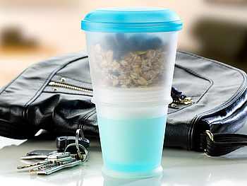Rosenstein & Söhne Müslibecher: 2er-Set Müsli-to-go-Becher mit Milch-Kühlfach & Löffel (Joghurtbecher to Go)