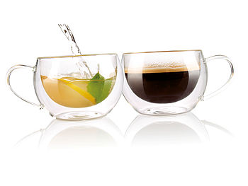 Cucina di Modena Tassen doppelwandig: 4er-Set doppelwandige Kaffee- & Tee-Gläser (Doppelwandige Tassen mit Henkel)