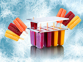 Rosenstein & Söhne Eis am Stiel Formen: Eis-am-Stiel-Bereiter mit 8 Eisformen und Holzstielen (Eis am Stiel Förmchen)