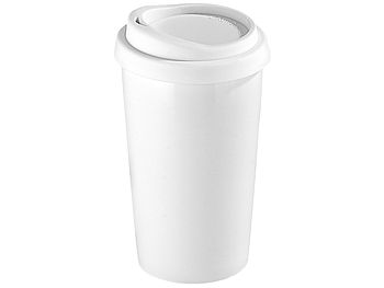 Rosenstein & Söhne Thermobecher Keramik: 2 Coffee-to-go-Becher aus Keramik, Silikondeckel, 250 ml, doppelwandig (Thermobecher Keramik doppelwandig)