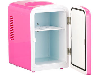 Rosenstein & Söhne Dosenkühlschrank: Mini-Kühlschrank AC/DC, 12/230V 4l, mit Warmhalte-Funktion, pink (ACDC Kühlschrank)
