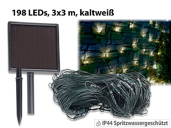 Lunartec Lichternetz Outdoor: Solar-LED-Lichternetz, 198 LEDs, kaltweiß, 3 x 3 m, IP44 (LED Netz)