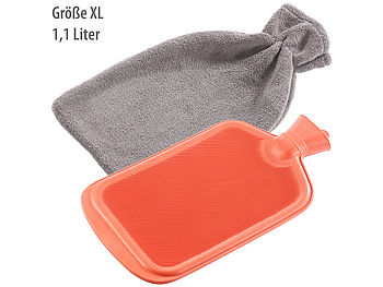 PEARL Wärme Flaschen: XL-lämmityspullo, 1,1 litraa, mukana pehmeä Coral-fleece-päällinen (Gummi-Wärmflschen)