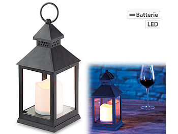 Lunartec Grablaterne: Laterne mit flackernder LED-Kerze und Timer, Batteriebetrieb, schwarz (LED Grablaterne)