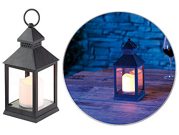Lunartec Grablaterne: Laterne mit flackernder LED-Kerze und Timer, Batteriebetrieb, schwarz (LED Grablaterne)
