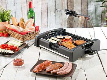 Rosenstein & Söhne Tischgrill mit Deckel: Tischgrill mit Glasdeckel, Keramik-beschichtete Grillplatte, 1.650 W (Elektro Tischgrill mit Deckel)