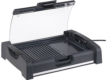 Rosenstein & Söhne Tischgrill mit Deckel: Tischgrill mit Glasdeckel, Keramik-beschichtete Grillplatte, 1.650 W (Elektro Tischgrill mit Deckel)