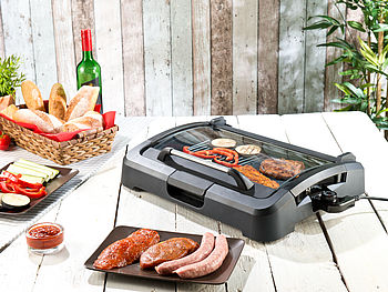 Rosenstein & Söhne Elektrogrill: XL-Tischgrill m. Glasdeckel, Keramik-beschichtete Grillplatte, 2.200 W (Elektrogrill mit Glasdeckel)