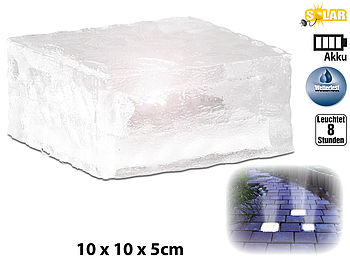 Lunartec Solarsteine Pflaster: Solar-LED-Glasbaustein mit Lichtsensor, groß (10 x 10 cm), IP44 (LED Pflasterstein Solar)