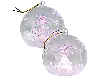 Lunartec Weihnachtskugeln: Mundgeblasene LED-Glas-Ornamente in Kugelform, 2er-Set (Glaskugeln Weihnachtsbaum)