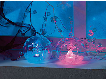 Lunartec Weihnachtskugeln: Mundgeblasene LED-Glas-Ornamente in Kugelform, 2er-Set (Glaskugeln Weihnachtsbaum)