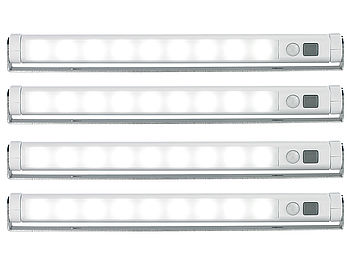 Lunartec LED Streifen ohne Strom: 4er-Set Schwenkbare Lichtleisten, PIR, 9 SMD-LEDs, tageslichtweiß (Licht ohne Strom Innenbeleuchtung)