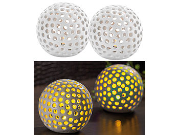 Lunartec Kabellose LED Kugellampe: Kabellose LED-Dekoleuchten aus Keramik im 2er-Set (Kugelleuchten)