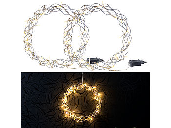 Lunartec Lichtkranz Weihnachten: 2er-Set LED-Lichterkränze für Fenster, Türen u.v.m., 32 warmweiße LEDs (Fensterbeleuchtung innen Strom)