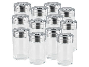 Rosenstein & Söhne Gewürzgläser: 12-teiliges stilvolles Gewürzstreuer-Set aus Glas (Streuer)