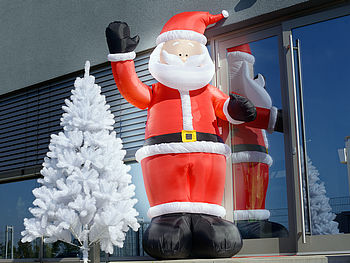 infactory XXL Weihnachtsmann: Winkender Leucht-Weihnachtsmann, aufblasbar, 270 cm (Aufblasbare Weihnachtsdeko außen)