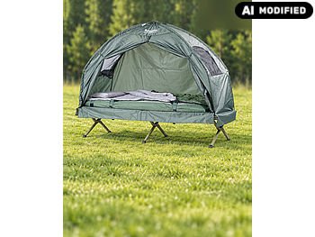 Semptec Zeltbett: 4in1-Zelt mit Feldbett, Sommer-Schlafsack und Matratze (Liege mit Zelt)