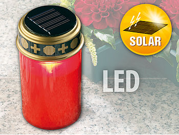PEARL Grableuchte: Solar-LED-Grablicht mit Dauerlicht, rot (LED Grablicht mit Dämmerungssensor)