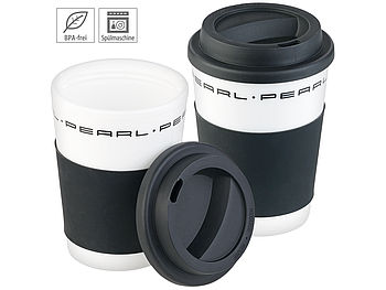 PEARL Tasse mit Deckel: 2er-Set Coffee-to-go-Becher mit Deckel, 350 ml, doppelwandig (Coffee-to-Go-Thermobecher)