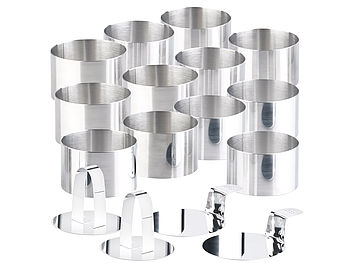Rosenstein & Söhne Dessertring: 12 Dessert-/Speiseringe Ø 8 cm, Höhe 5 cm, rund, mit Heber & Stampfer (Servierringe)
