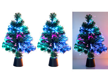Lunartec Kleiner Weihnachtsbaum: 2 Deko-Tannenbäume, dreifarbige LED-Beleuchtung, Batteriebetrieb, 45cm (Glasfaser Baum)