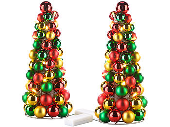 Britesta Kugel Weihnachtsbaum: 2er-Set LED-beleuchtete Weihnachtsbaum-Pyramiden mit bunten Kugeln (Weihnachtspyramide)