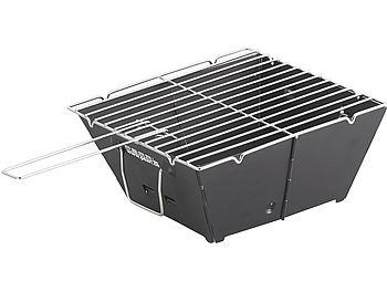 PEARL Faltgrill: Flach zusammenklappbarer Kohle-Grill, Grillfläche ca. 24,5 x 24 cm (Grill klappbar)