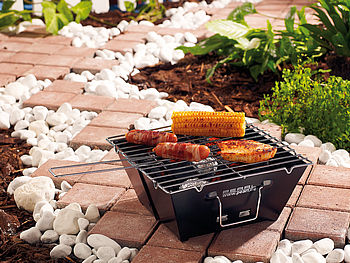 PEARL Klappgrill: 2er-Set flach zusammenklappbare Kohle-Grills, Grillfläche je ca. 24,5 (Klappgrill Holzkohle)