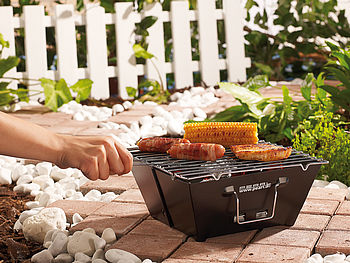 PEARL Klappgrill: 2er-Set flach zusammenklappbare Kohle-Grills, Grillfläche je ca. 24,5 (Klappgrill Holzkohle)