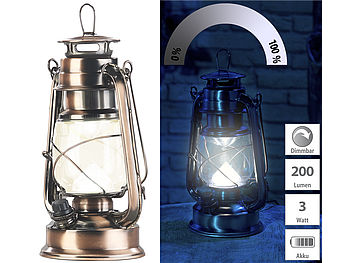Lunartec helle Lampe mit Batterie: Ultra helle LED-Sturmlampe mit Akku, 200 lm, 3W, warmweiß, bronze (Laterne LED)