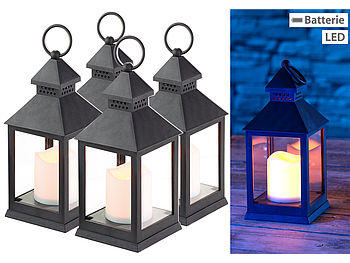 Lunartec LED Sturmlaterne: 4er Pack Laterne mit flackernder LED-Kerze und Timer, Batteriebetrieb (Laterne mit Batterie und Timer)