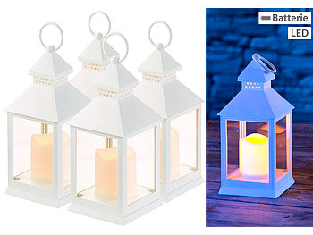 Lunartec Lampen: 4er Pack Laterne mit flackernder LED-Kerze und Timer, Batteriebetrieb (LED-Laterne mit Timerfunktion)