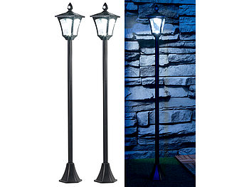 Royal Gardineer LED Straßenlaterne: 2er-Set Solar-LED-Gartenlaterne, PIR-/Dämmerungssensor, 100 lm, 160 cm (Solar Laternen Bewegungsmelder)