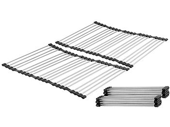 Rosenstein & Söhne Geschirrabtropf-Gitter: 2er-Set faltbare XXL-Edelstahl Abtropf-Auflagen, 55 x 45cm (Geschirr Abtropfmatte Edelstahl)
