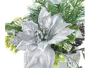 infactory Kunstblumen Weihnachten: Weihnachts-Gesteck mit Blumen, Zweigen, Zapfen und Kunst-Schnee, 22 cm (Weihnachtsgesteck künstlich)