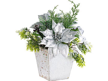 infactory Kunstblumen Weihnachten: Weihnachts-Gesteck mit Blumen, Zweigen, Zapfen und Kunst-Schnee, 22 cm (Weihnachtsgesteck künstlich)