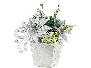 infactory Kunstblumen Weihnachten: Weihnachts-Gesteck mit Blumen, Zweigen, Zapfen und Kunst-Schnee, 22 cm (Weihnachtsgesteck künstlich)