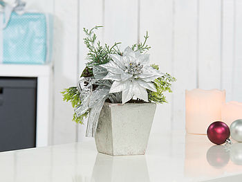 infactory Kunstblumen Weihnachten: Weihnachts-Gesteck mit Blumen, Zweigen, Zapfen und Kunst-Schnee, 22 cm (Weihnachtsgesteck künstlich)