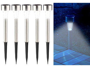 PEARL Solarlichter: 5er-Set Mini-Solar-LED-Wegeleuchten mit Dämmerungssensor, IP44 (Mini Solarleuchten Balkon)