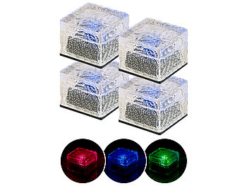Lunartec Solarsteine: 4er-Set Solar-RGB-LED-Glasbausteine, Dämmerungsssensor, 7 x 5,4 x 7 cm (Solar Bodenleuchten Pflaster)