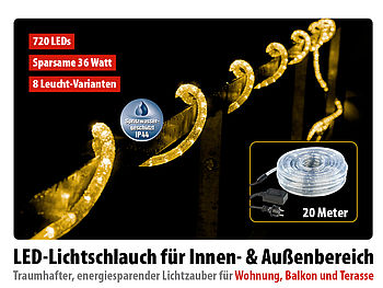 Lunartec Lichterschlauch: LED-Lichtschlauch Innen- & Außenbereich, 720 LEDs,20 m, warmweiß, IP44 (LED Lichterschlauch)