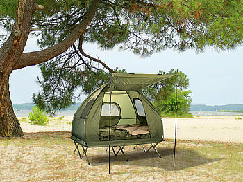 Semptec Feldbett 2 Personen: 4in1-Doppelzelt Feldbett,2 Winterschlafsä.,Sonnenschutz,Matr. u. Aufl. (Feldbett Zelt 2 Personen)