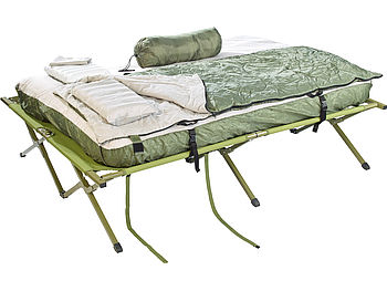 Semptec Campingbett 2 Personen: 4in1-Doppelzelt, Feldbett, 2 Winterschlafsäcke, Matratze, Sonnenschutz (Campingbett mit Matratze)