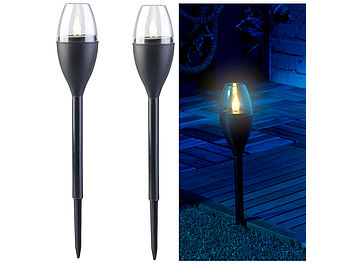 Lunartec Solarfackel Flackerlicht: 2er-Set Solar-Akku-Gartenfackeln, LED in Flammen-Optik, Flackerlicht (Solarfackeln Garten)