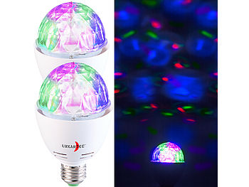 Lunartec Disko Lampe: 4er-Set rotierende Disco-Leuchten mit RGB-Farbeffekten, 3 W, E27 (LED Farbwechsel)