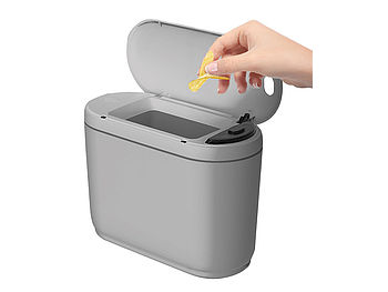 infactory Tisch-Mülleimer: 3er-Set Design-Abfalleimer mit Hand-Bewegungs-Sensor, je 2 l, grau (Mülleimer mit Sensordeckel)